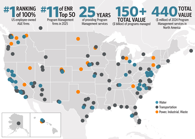 HDR program management map and statistics. Ranked number 11 by Engineering News-Record.