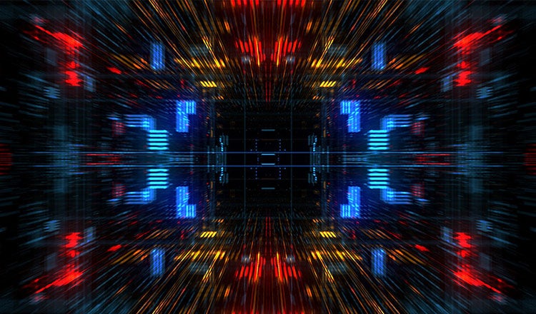 Blurred graphic depicting the inside of a data center.