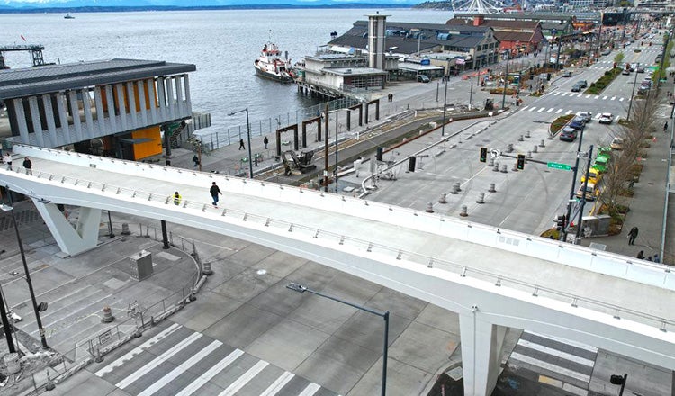 overhead view of pedestrian bridge