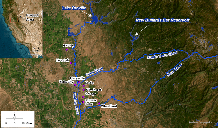 Map of Yuba Feather River System in Northern California.