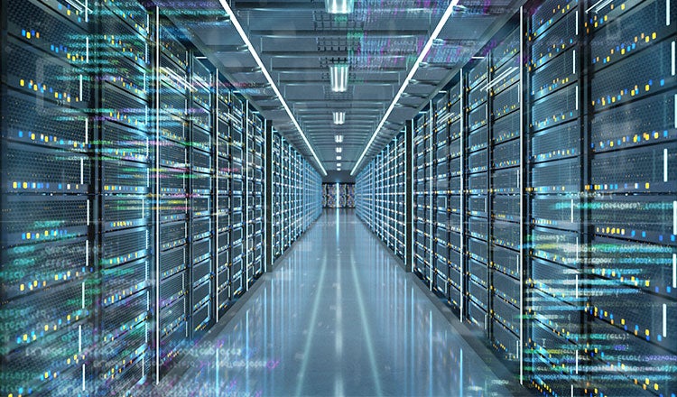 Interior of data center corridor.