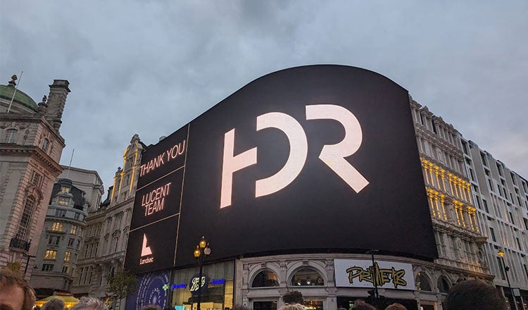 Exterior of Piccadilly Circus, London, U.K, with large display stating HDR.