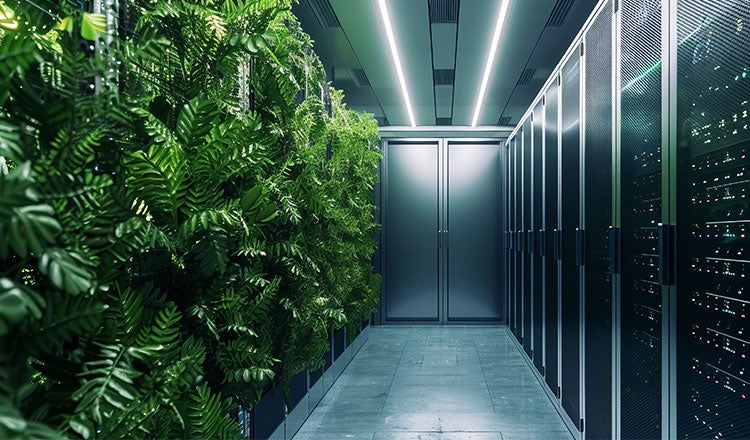 A green wall inside a data center.