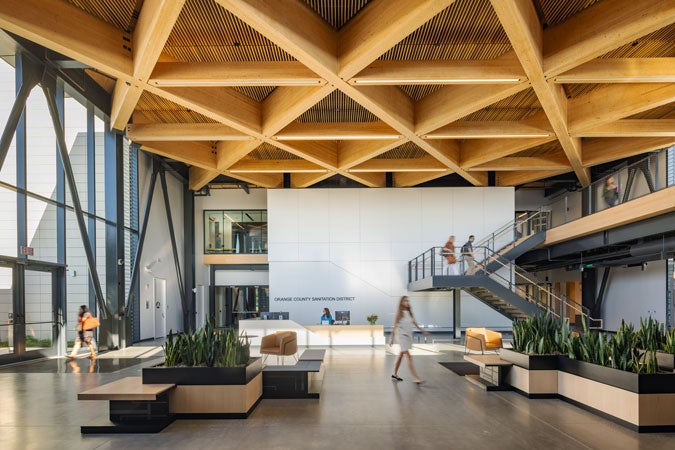 architectural photograph of the lobby within Orange County Sanitation District Headquarters Complex