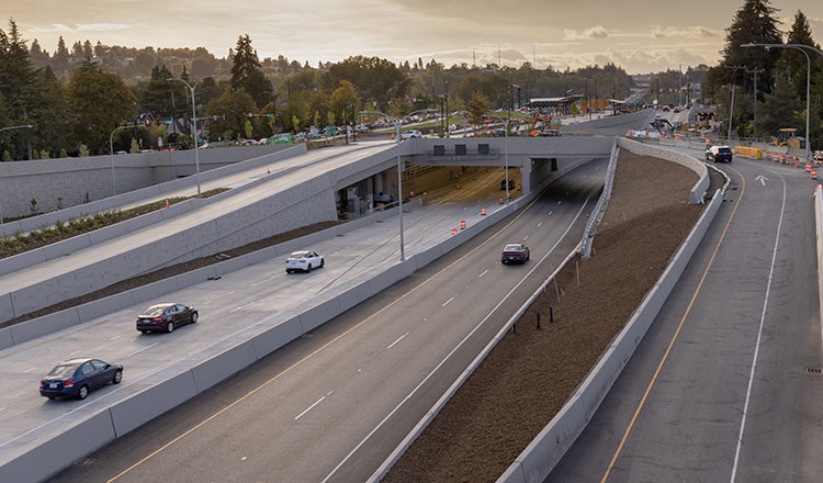 Ramps from highway leading onto Montlake Lid