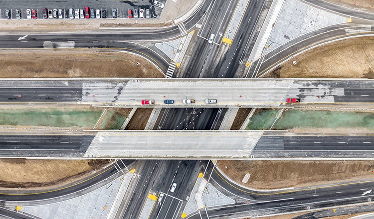 aerial view of interstate bridges