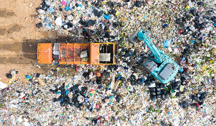 Garbage dumped at a landfill