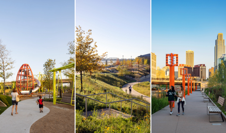 three images of omaha riverfront parks